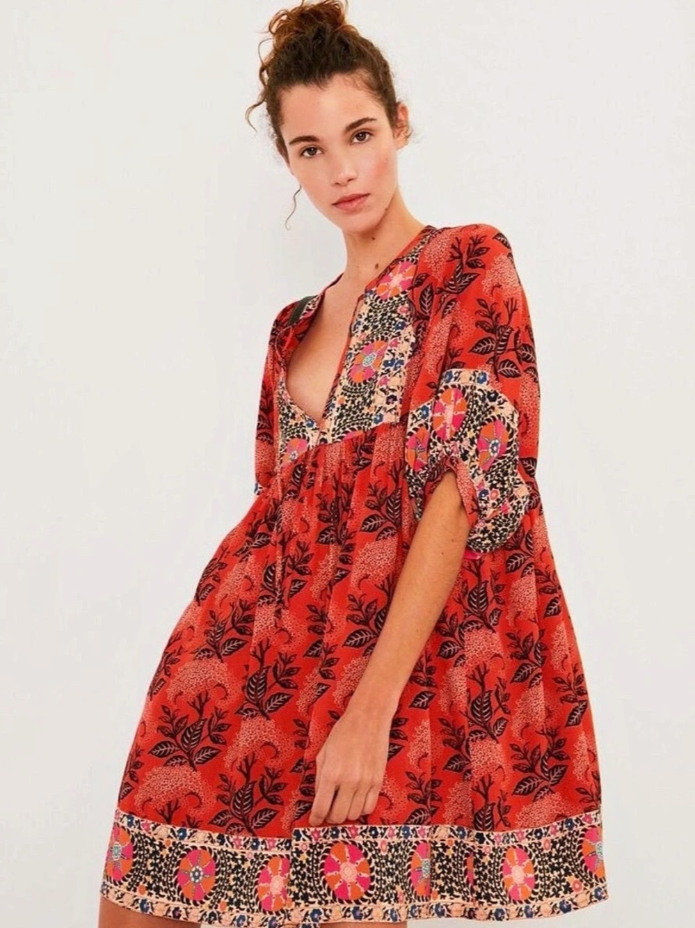 ba&sh Printed Dress Floral Mini Red & Black Medium